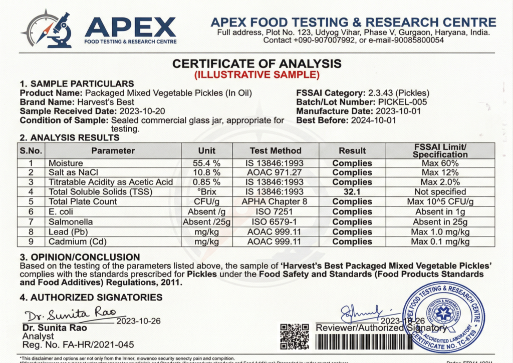 fssai approved food testing lab sample report